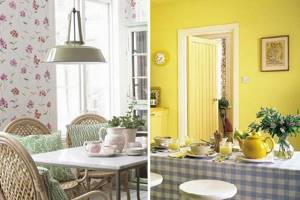 Лимонный цвет добавил кухне тепла, а цветочный принт на обоях — нежности.