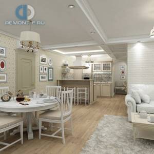 Дизайн белой кухни в стиле прованс, оклеенной обоями с цветочным рисунком