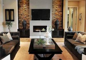 Современный дизайн гостиной комнаты с камином