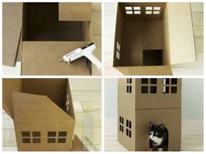 Как построить домик для кошки из коробки: делаем своими руками-  Как сделать - инструкция поэтапно- чертежи и размеры