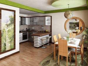 современный дизайн гостиной совмещенной с кухней