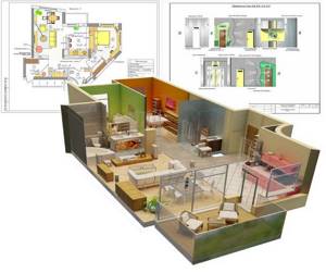 3Д и плановая схемы дизайн проекта частного дома
