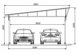 размеры навеса для двух авто с односкатной крышей