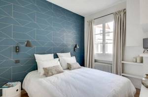 Синяя спальня в скандинавском стиле - Дизайн интерьера