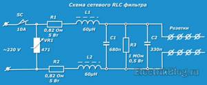 Схема сетевого RLC фильтра